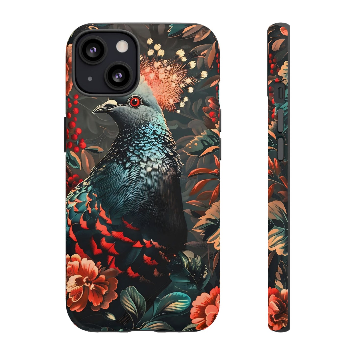 Floral Peacock Phone Case, Tough Cases, Artistic Phone Cover, Unique Gift, Nature Lover Accessory, Protective Case