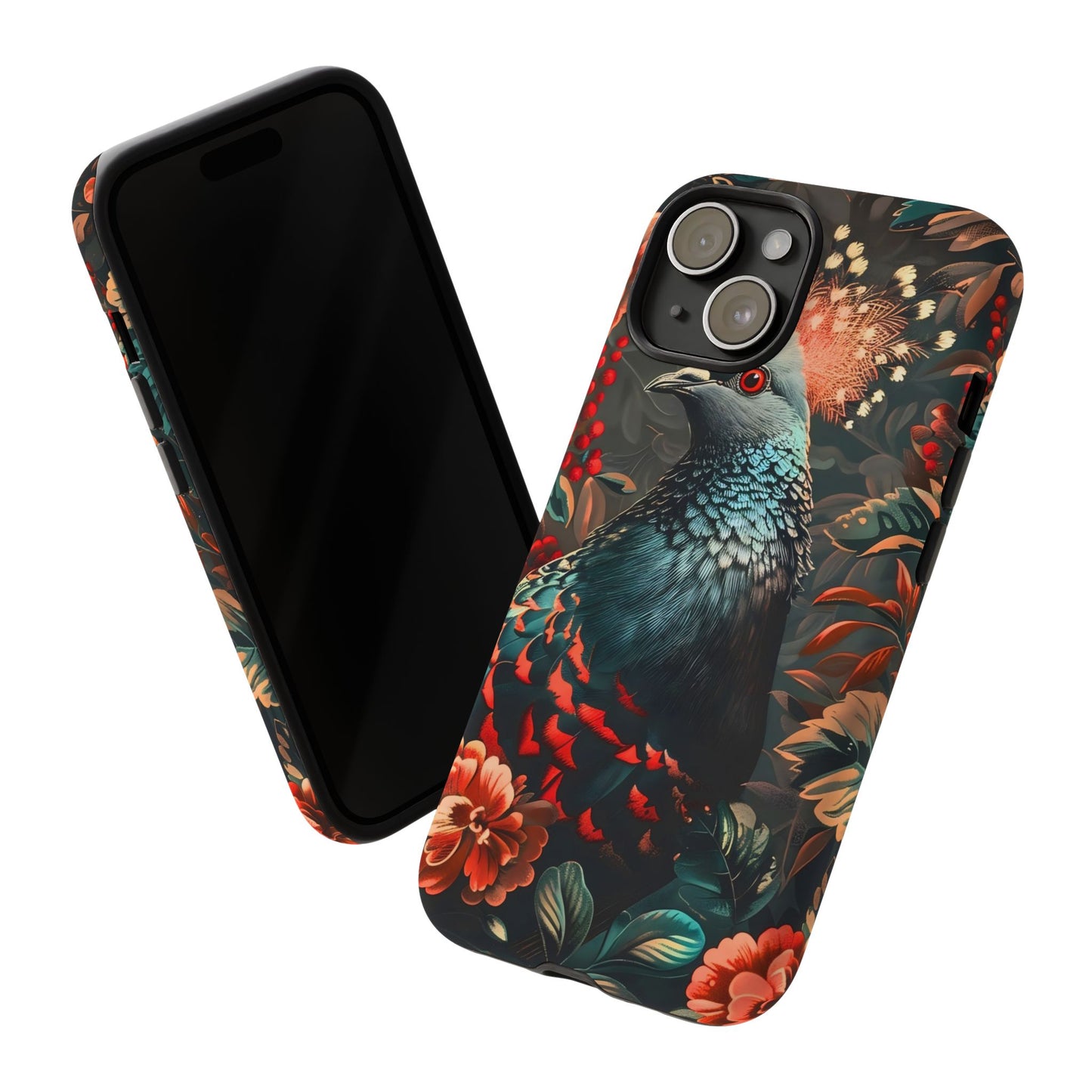 Floral Peacock Phone Case, Tough Cases, Artistic Phone Cover, Unique Gift, Nature Lover Accessory, Protective Case