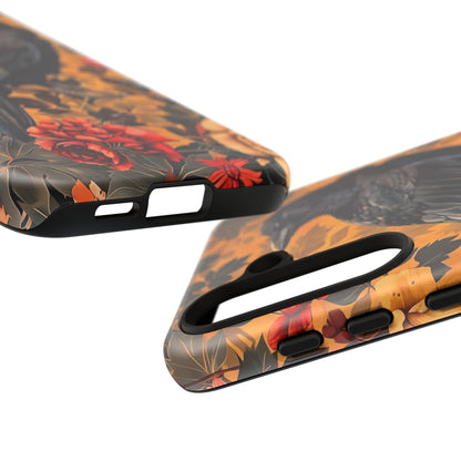 Raven Floral Phone Case - Tough Cases, Blackbird Decor, Gift for Nature Lovers, Bird Themed Accessories, Unique Phone Cover