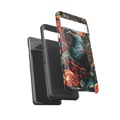 Floral Peacock Phone Case, Tough Cases, Artistic Phone Cover, Unique Gift, Nature Lover Accessory, Protective Case