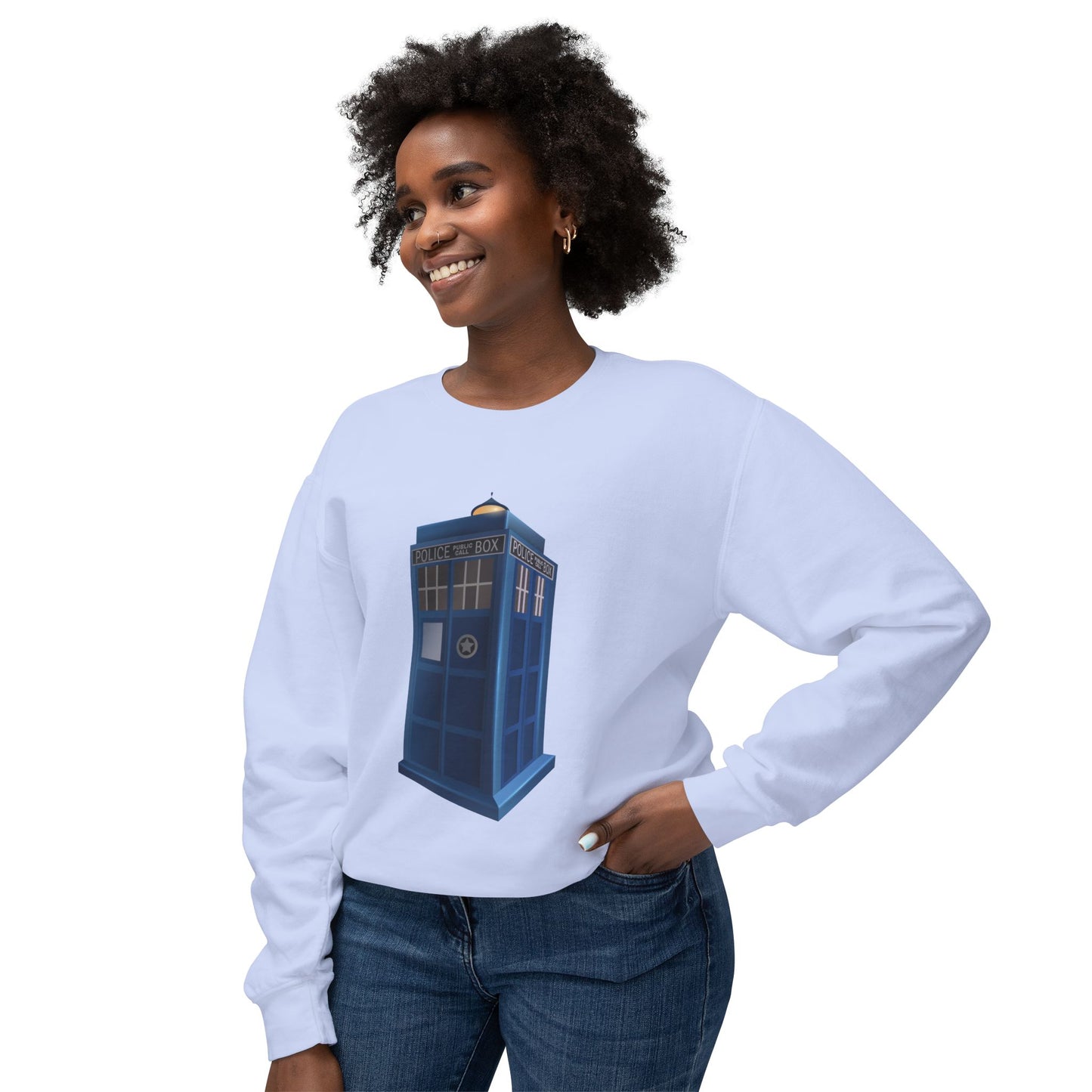 Unisex Lightweight Crewneck Sweatshirt - British Police Public Call Box - Iconic TARDIS Design