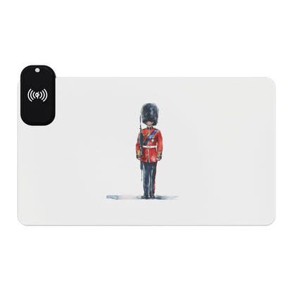 Regal Royal Guard – Standing Sentinel Art - LED Gaming Mouse Pad with Wireless Charging, Ideal for Gamers, Home Office, Unique Gift for Tech Lovers, Perfect for Holidays