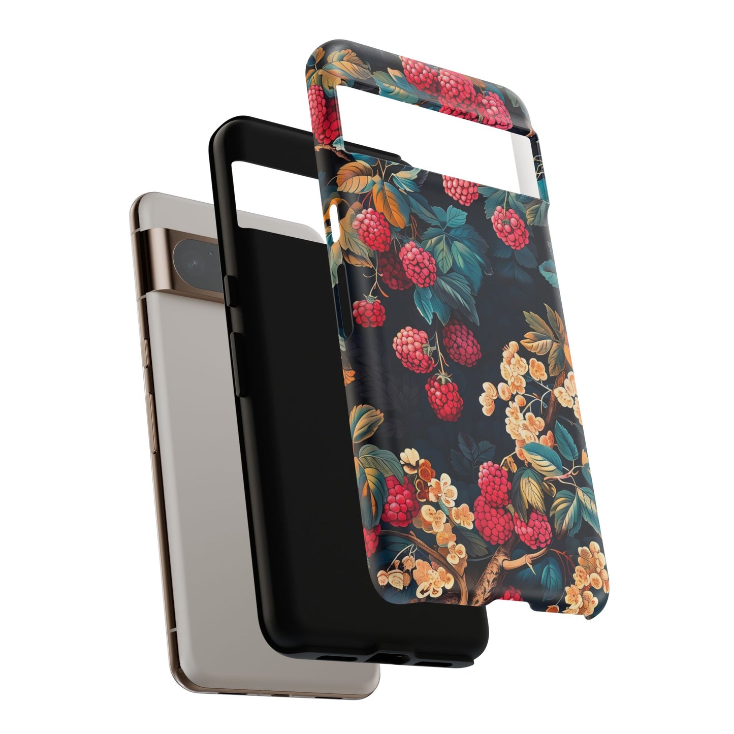 Floral Phone Case with Berry Design, Durable Phone Cover, Floral Print, Gift for Plant Lovers, Nature-Inspired Accessory