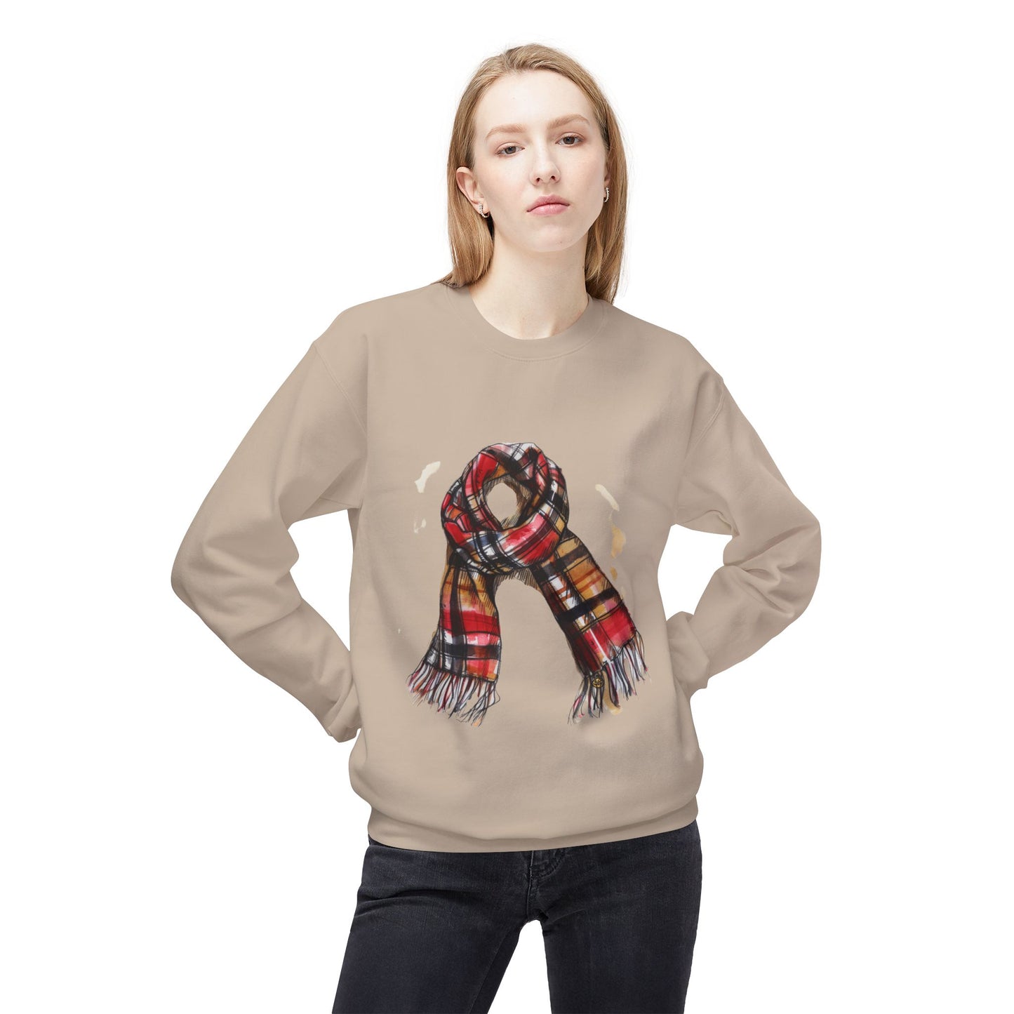 Unisex Midweight Softstyle Fleece Crewneck Sweatshirt - Plaid British Scarf - Timeless Style and Classic Elegance