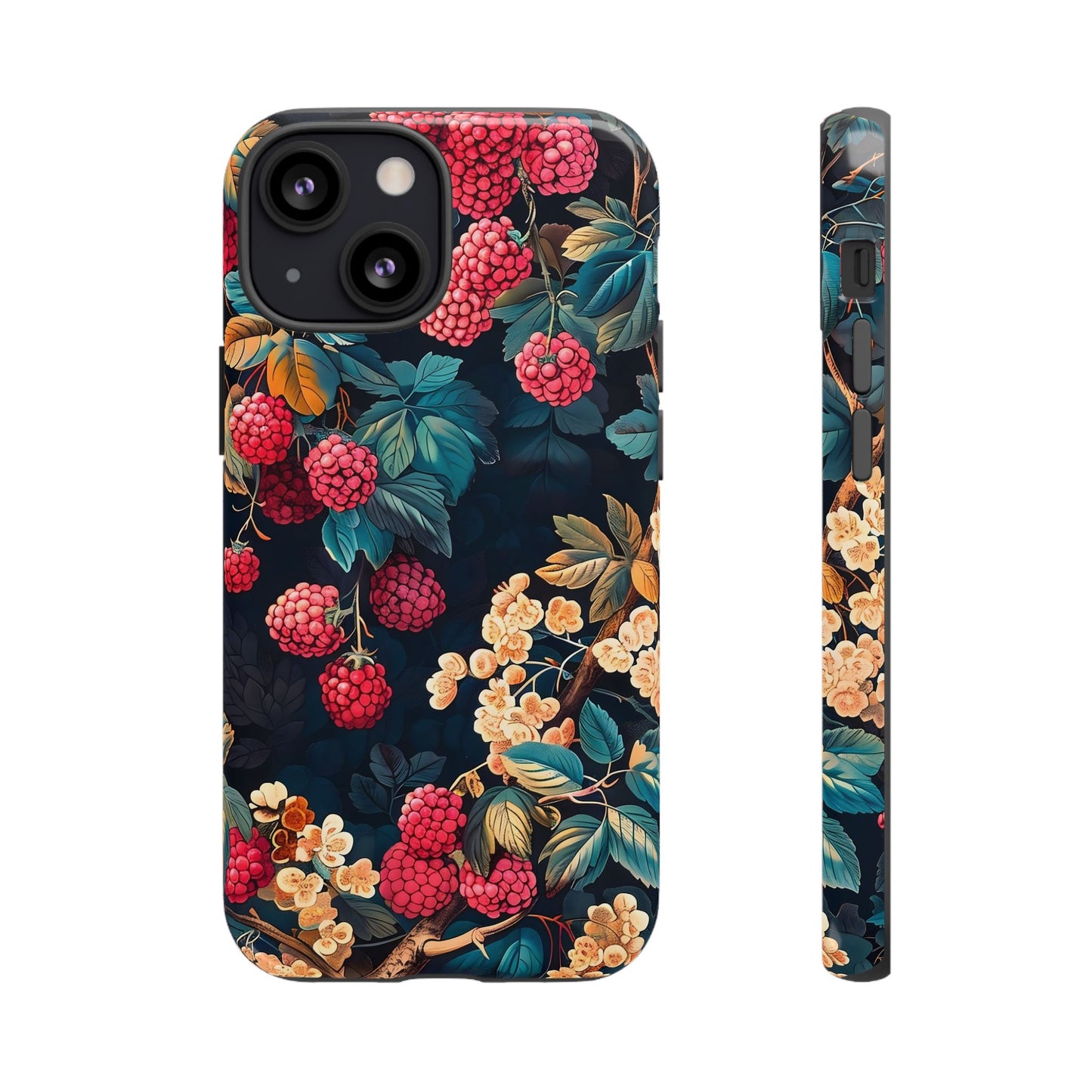 Floral Phone Case with Berry Design, Durable Phone Cover, Floral Print, Gift for Plant Lovers, Nature-Inspired Accessory