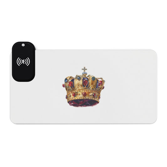 Golden Royal Crown – Monarch’s Glory - Wireless Charging LED Gaming Mouse Pad with Crown Design, Gamer Gift, Desk Accessory, Workflow Improvement, Unique Gaming Decor