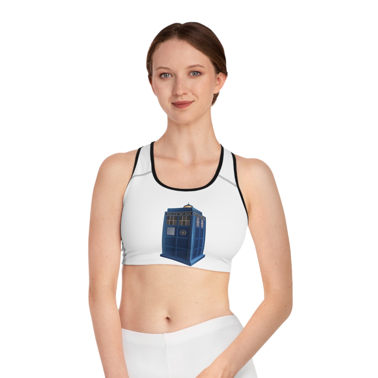 Sports Bra – Comfortable Activewear for Fans - British Police Public Call Box - Iconic TARDIS Design