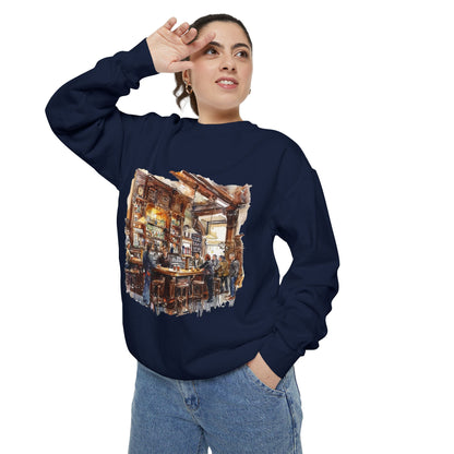 Unisex Garment-Dyed Sweatshirt - Where Friends Gather - The Cozy British Pub
