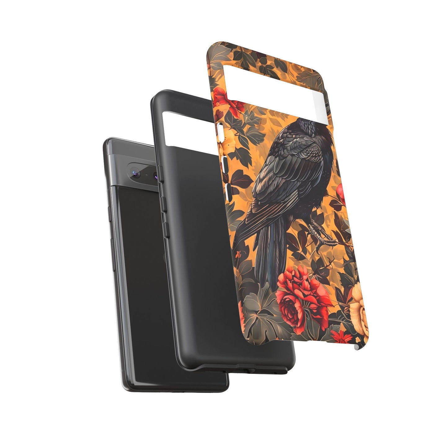 Raven Floral Phone Case - Tough Cases, Blackbird Decor, Gift for Nature Lovers, Bird Themed Accessories, Unique Phone Cover