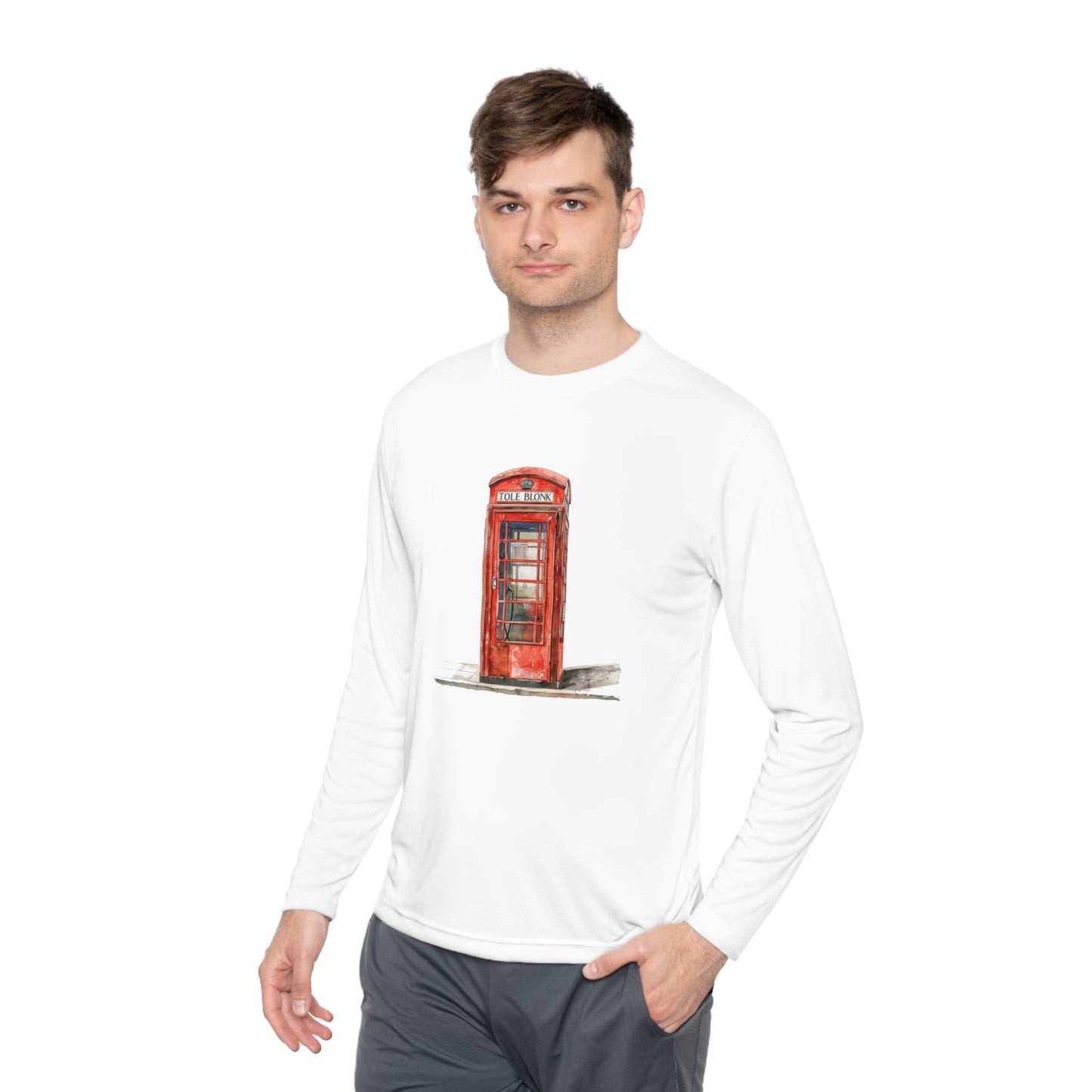 Unisex Lightweight Long Sleeve Tee- Iconic British Public Telephone - Classic Red Phone Box