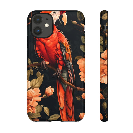 Vibrant Tropical Phone Case with Parrot Design, Bird Lovers Gift, Floral Phone Cover, Nature Inspired Accessories, Tough Cases