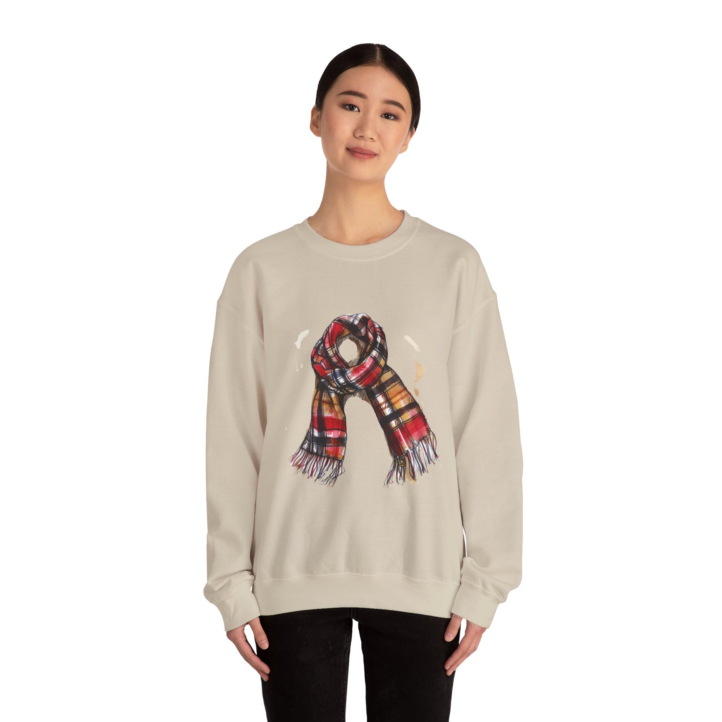 Unisex Heavy Blend™ Crewneck Sweatshirt - Plaid British Scarf - Timeless Style and Classic Elegance