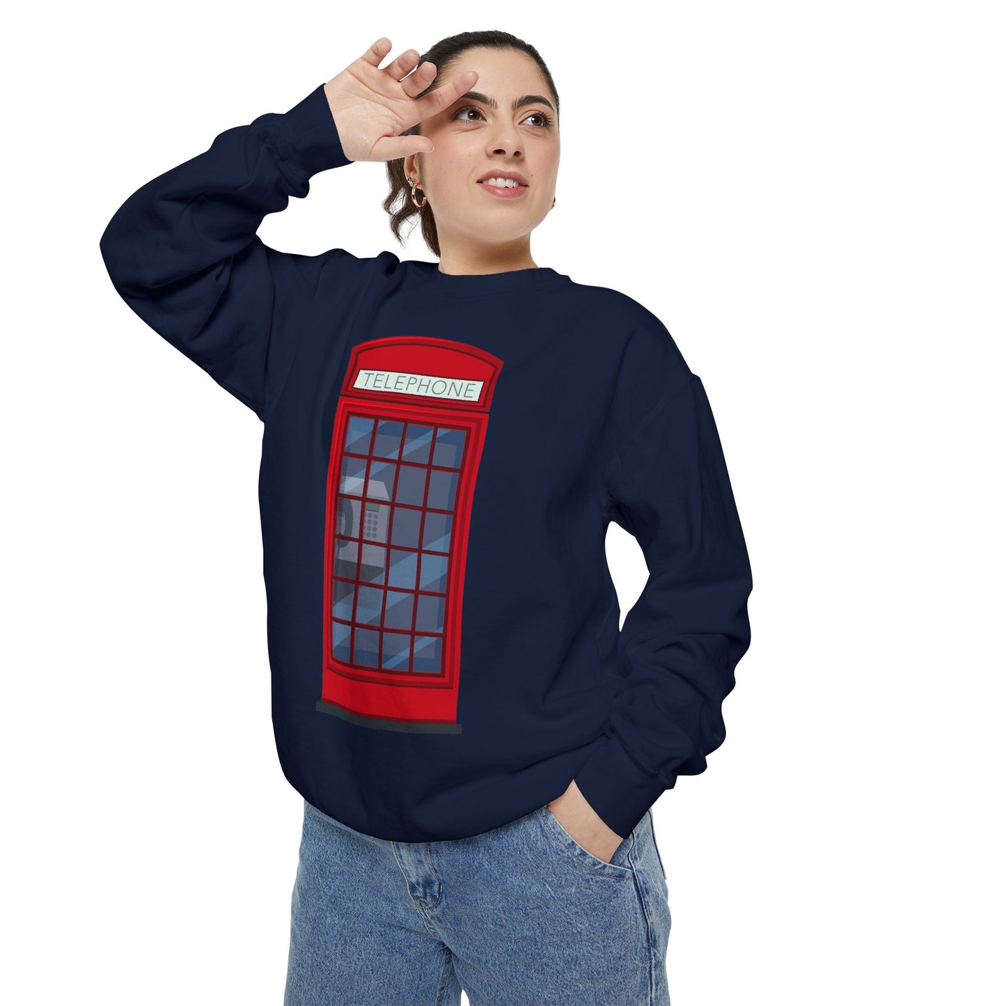 Unisex Garment-Dyed Sweatshirt - Iconic British Public Telephone
