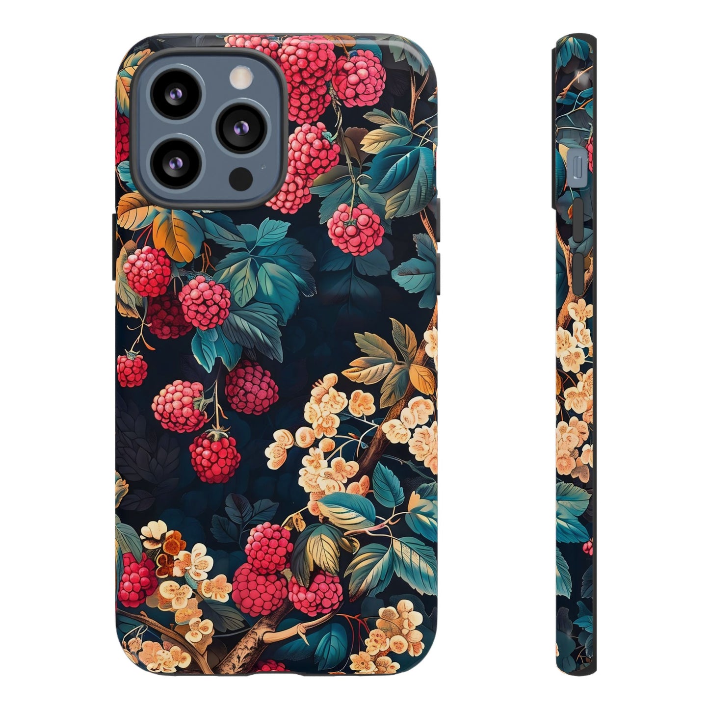 Floral Phone Case with Berry Design, Durable Phone Cover, Floral Print, Gift for Plant Lovers, Nature-Inspired Accessory