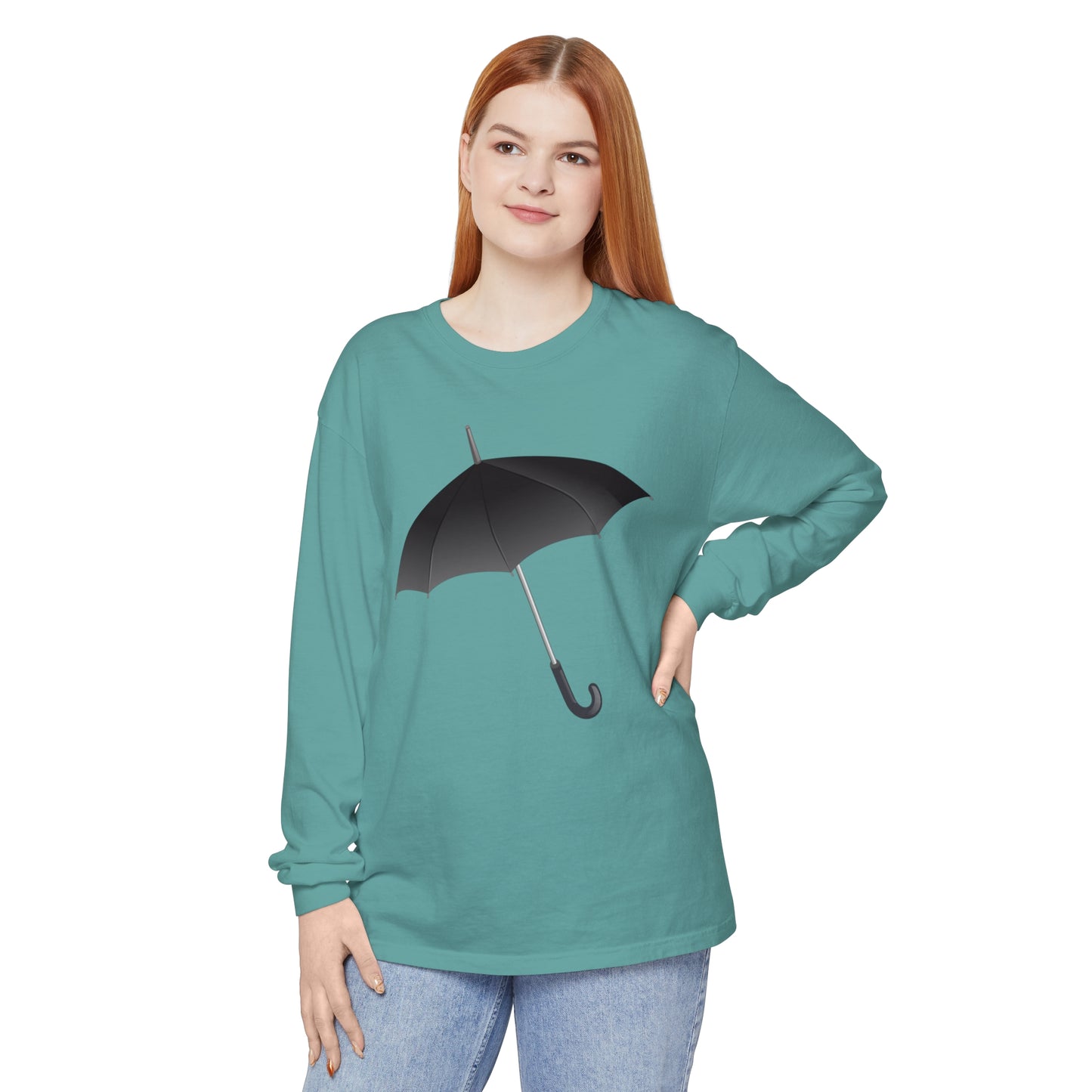 Unisex Garment-dyed Long Sleeve T-Shirt - Regal Royal Umbrella - Elegant and Majestic Design