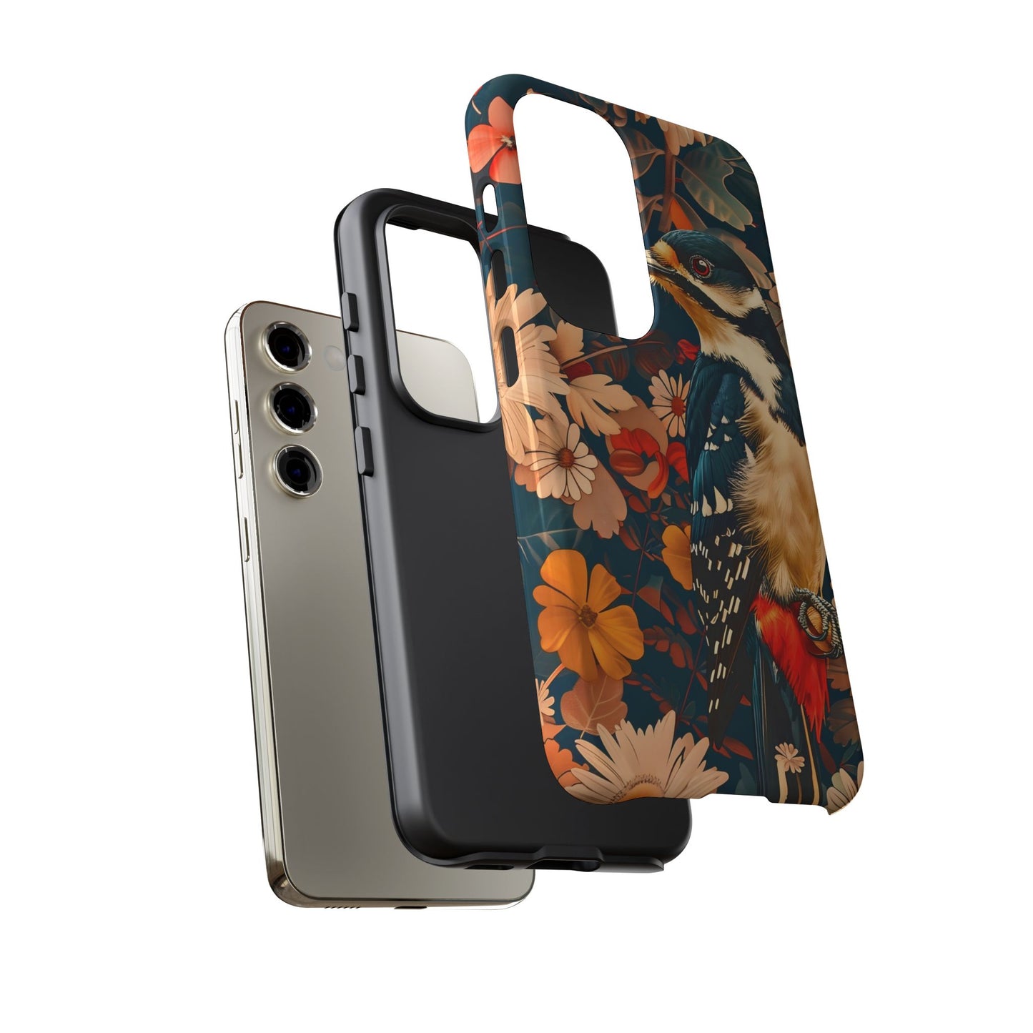 Artistic Bird Phone Case, Unique Tough Cases for Nature Lovers, Floral Design, Cute Gift, Customized Phone Accessories