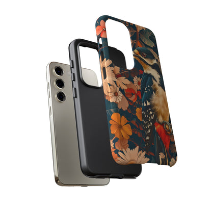 Artistic Bird Phone Case, Unique Tough Cases for Nature Lovers, Floral Design, Cute Gift, Customized Phone Accessories