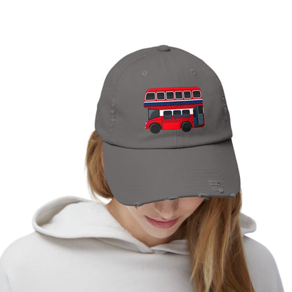 Vintage London Bus Cap, Unisex Distressed Cap, Casual Streetwear, Gift for Travelers, Retro Hat, Summer Accessory, Fun Fashion