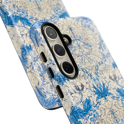 Elegant Floral Phone Case, Tough iPhone Cover, Stylish Mobile Protector, Blue Patterned Case, Unique Gift for Her