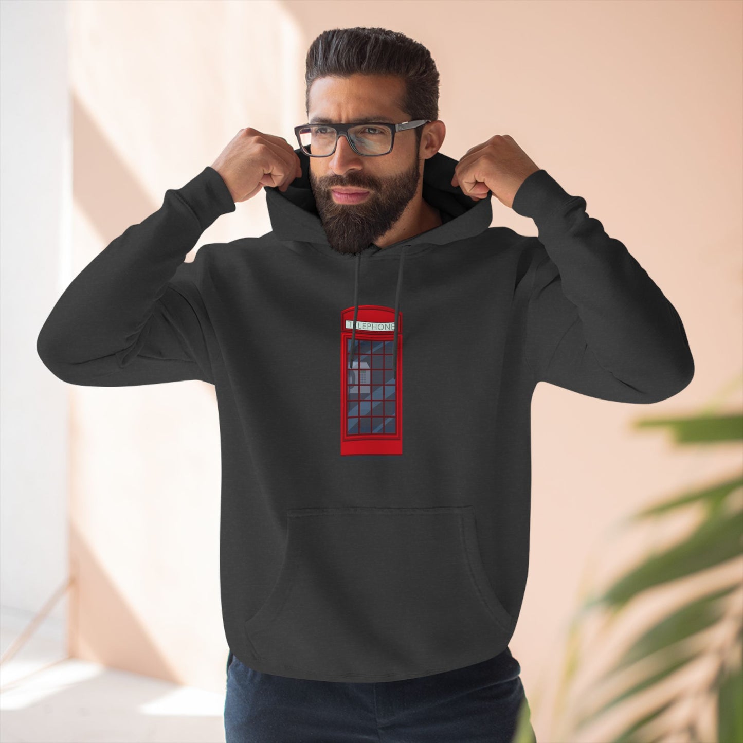 Iconic British Red Telephone Relaxed Three-Panel Fleece Hoodie