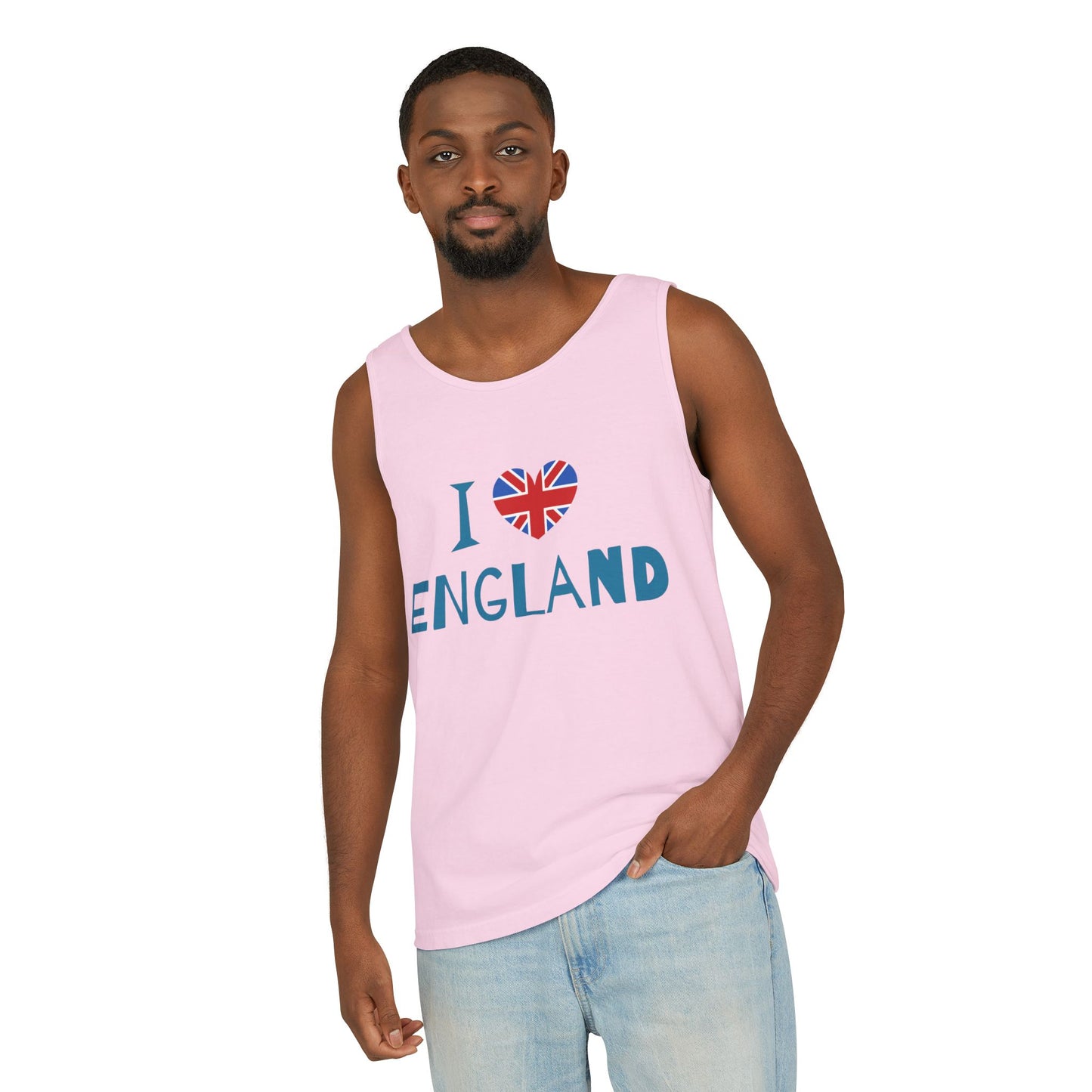Unisex Garment-Dyed Tank Top Cozy - I Love England - Union Jack Heart