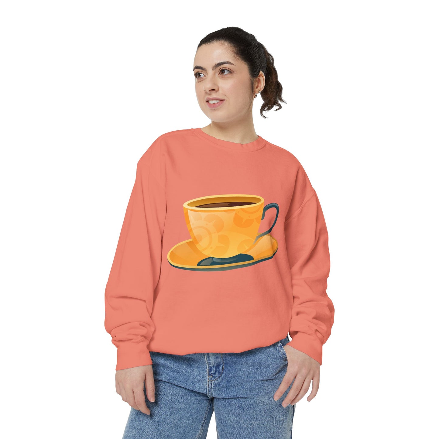Unisex Garment-Dyed Sweatshirt - Elegant British Tea Cup - Classic Tea Time Style