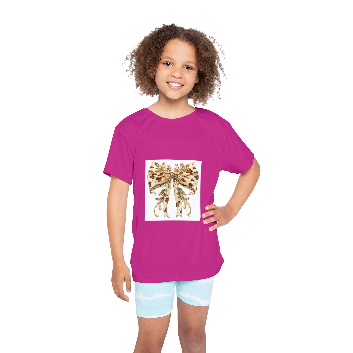 Kids Sports Jersey  - Country Style Cow Print Bow with Wildflowers