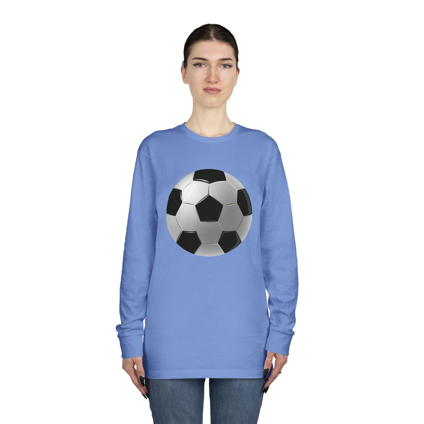 Long Sleeve Crewneck Tee - Dynamic Football Design - Sports Passion and Energy
