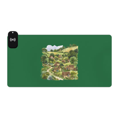 English Countryside Scene - LED Gaming Mouse Pad with Wireless Charging - Gaming Gift for Gamers, Desk Accessory, Computer Mat, Office Organization, Holiday Present