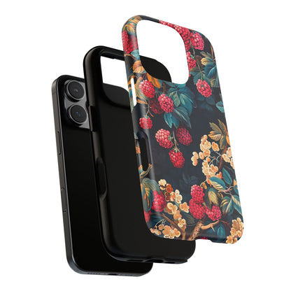 Floral Phone Case with Berry Design, Durable Phone Cover, Floral Print, Gift for Plant Lovers, Nature-Inspired Accessory