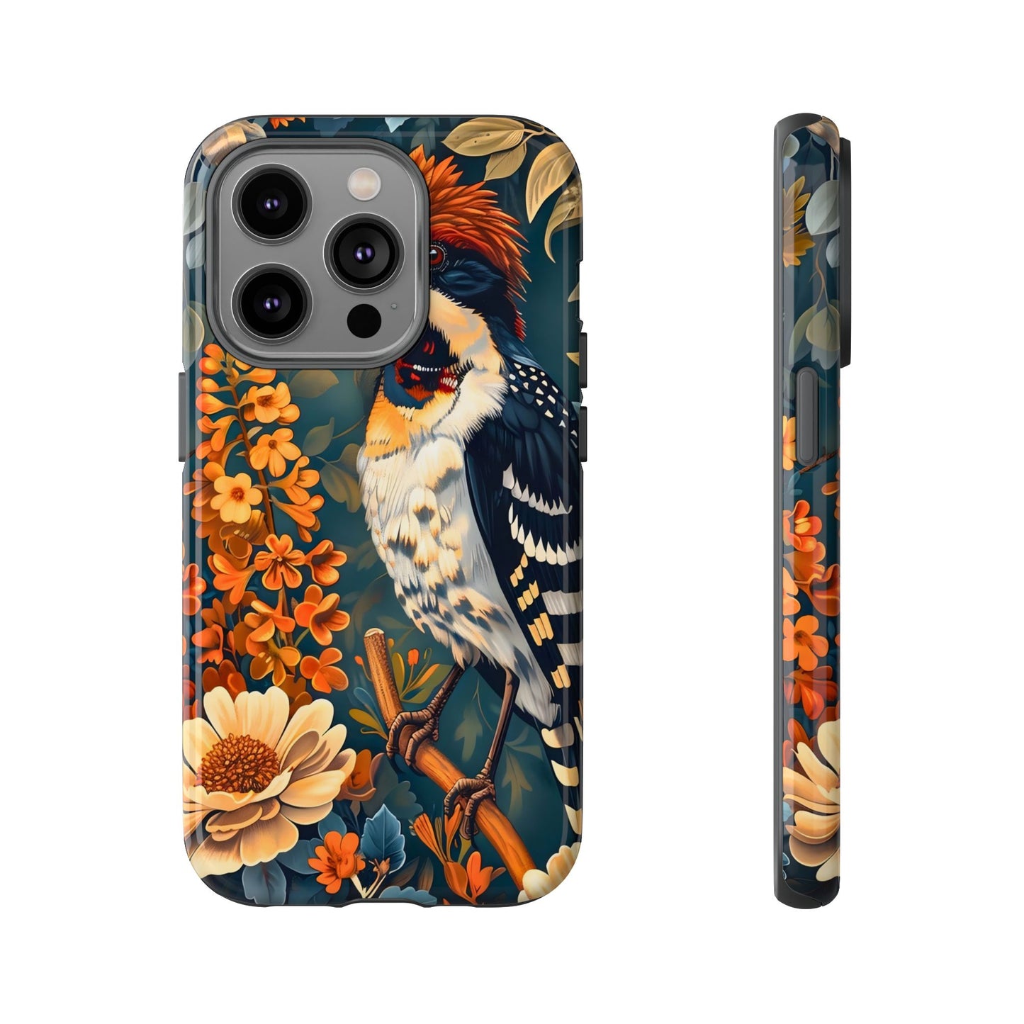 Tough Cases: Floral Bird Phone Case, Vintage Style Cover, Nature Lover Gift, Botanical Design, Spring Inspire Fashion