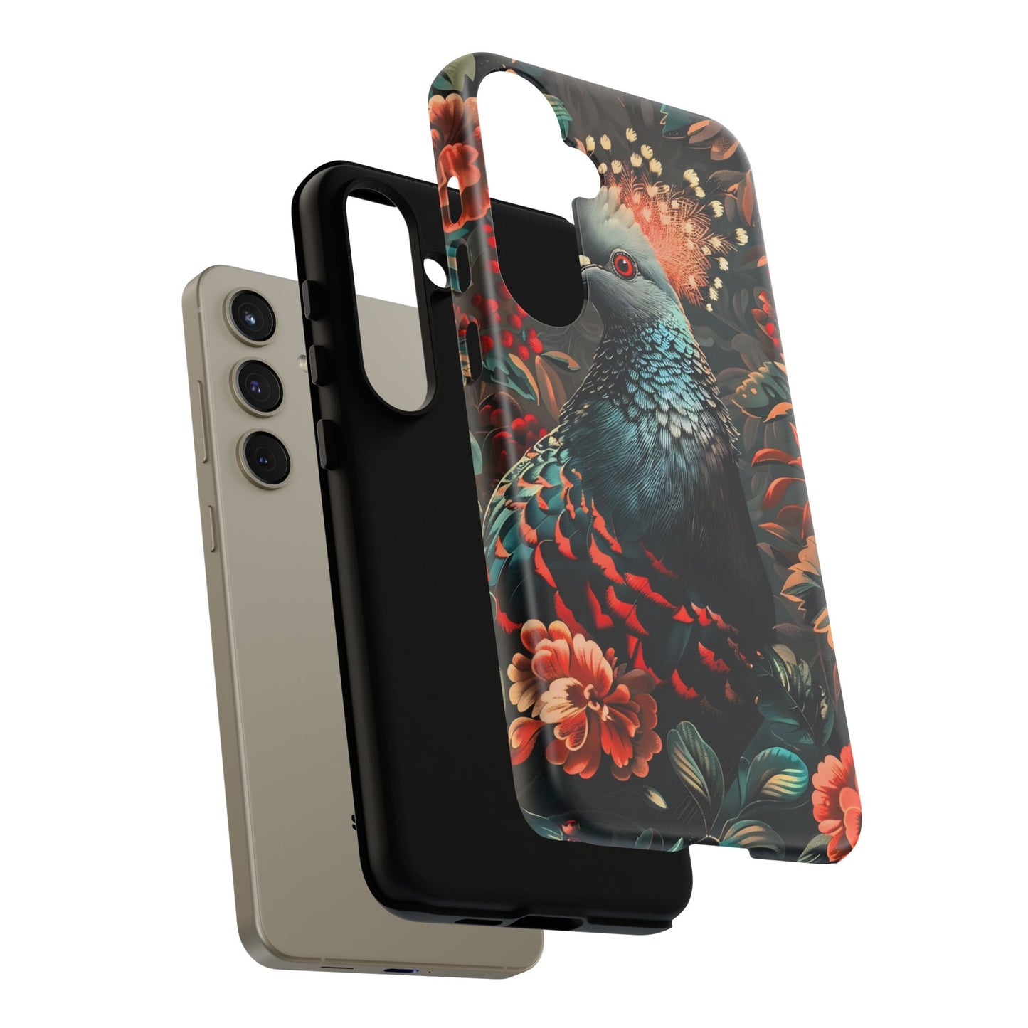Floral Peacock Phone Case, Tough Cases, Artistic Phone Cover, Unique Gift, Nature Lover Accessory, Protective Case