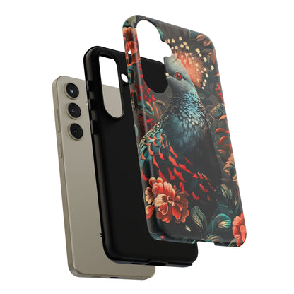 Floral Peacock Phone Case, Tough Cases, Artistic Phone Cover, Unique Gift, Nature Lover Accessory, Protective Case