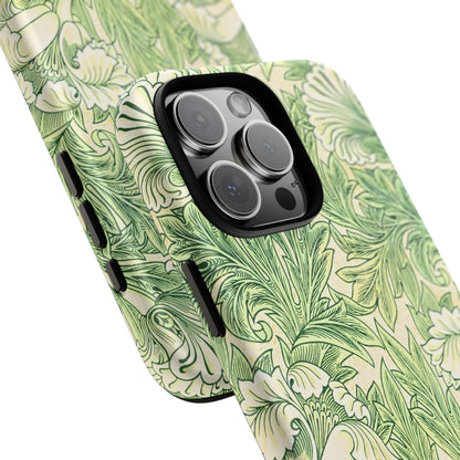 Green Floral Phone Case, Botanical iPhone Cover, Tough Phone Shell, Nature-inspired Gift, Eco-friendly Tech Accessory