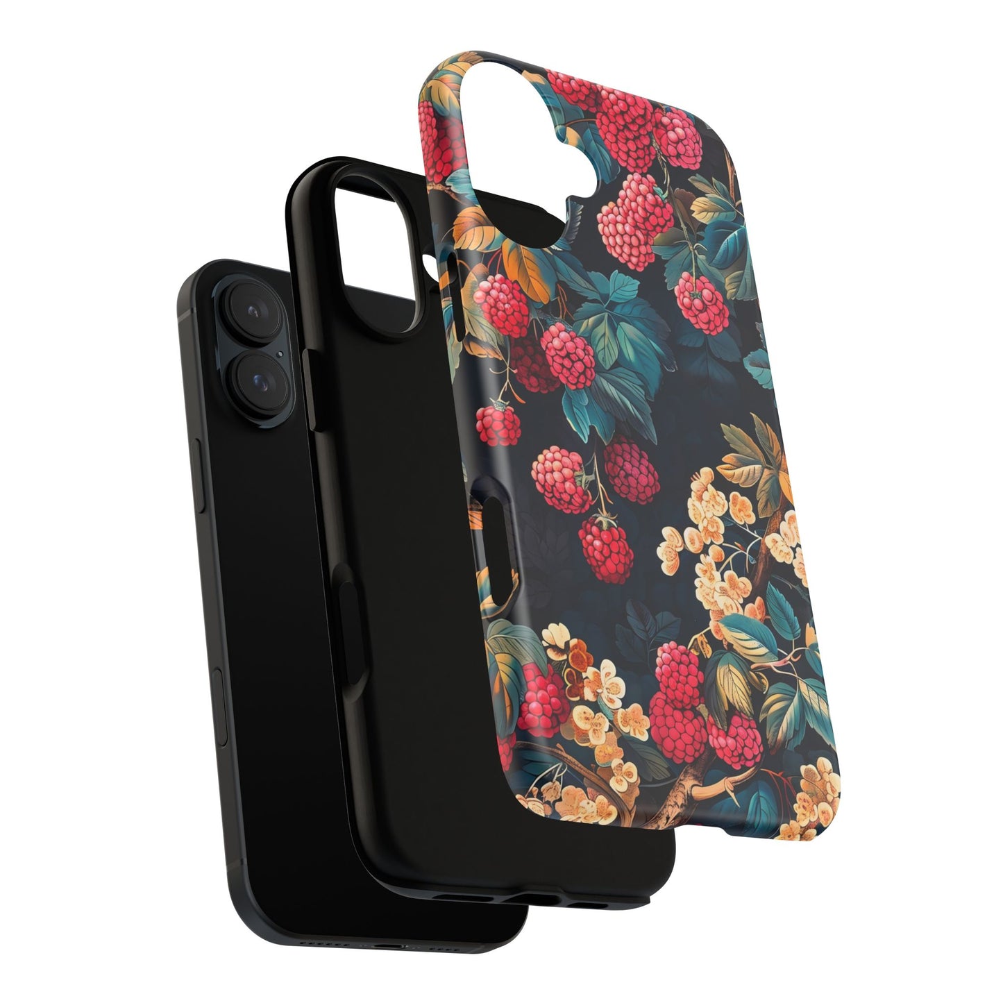 Floral Phone Case with Berry Design, Durable Phone Cover, Floral Print, Gift for Plant Lovers, Nature-Inspired Accessory