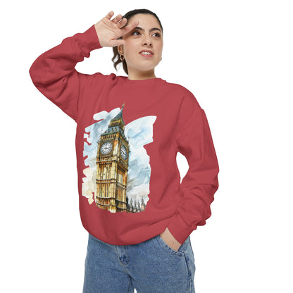 Unisex Garment-Dyed Sweatshirt - London’s Crown Jewel - The Clock Tower