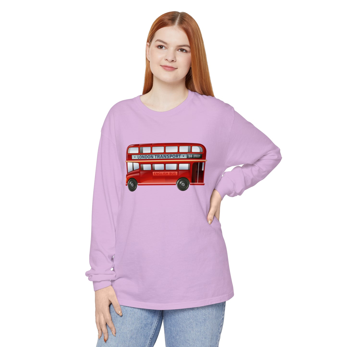 Unisex Garment-dyed Long Sleeve T-Shirt - Through London’s Streets - The Red Double-Decker