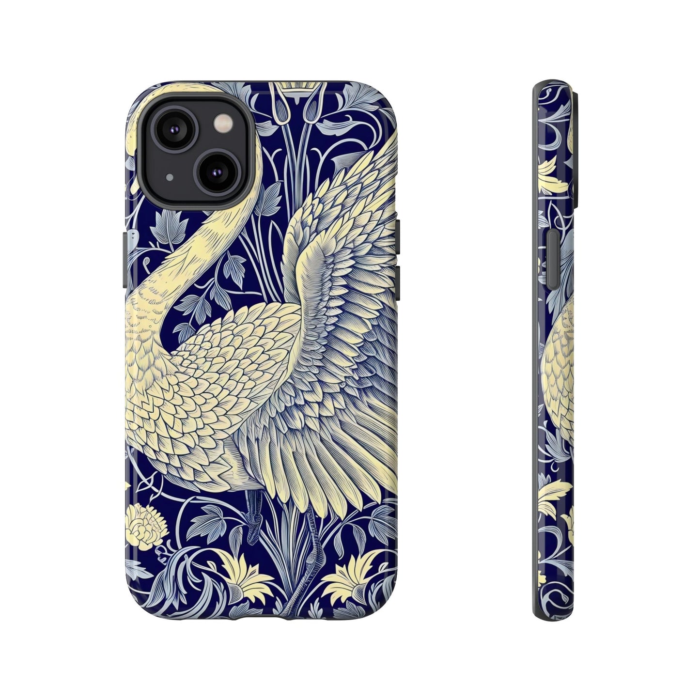 Elegant Swan Phone Case, Floral Design, Tough Cases for Gift, Stylish Protection, Unique Phone Accessory, Modern Floral Art