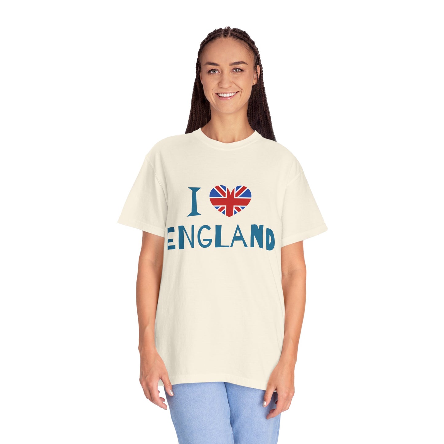 Unisex Garment-Dyed T-shirt - I Love England - Union Jack Heart
