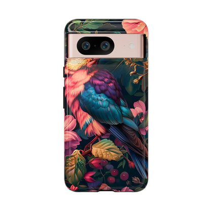 Vibrant Phone Case, Tropical Bird Design, Tough Phone Cover, Floral Tech Accessory, Gift for Nature Lovers