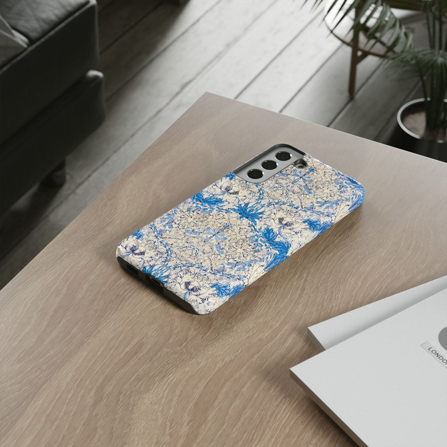 Elegant Floral Phone Case, Tough iPhone Cover, Stylish Mobile Protector, Blue Patterned Case, Unique Gift for Her