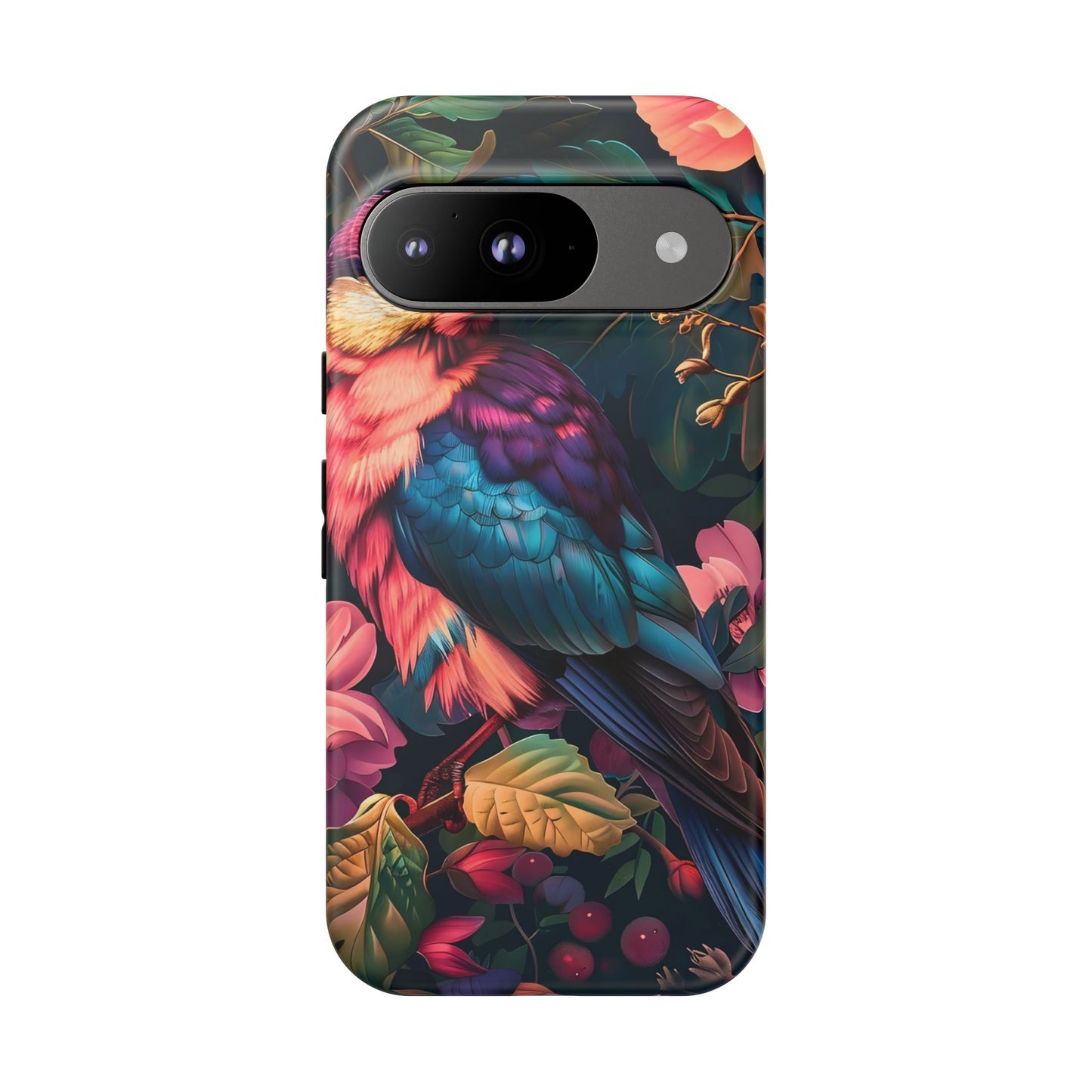 Vibrant Phone Case, Tropical Bird Design, Tough Phone Cover, Floral Tech Accessory, Gift for Nature Lovers