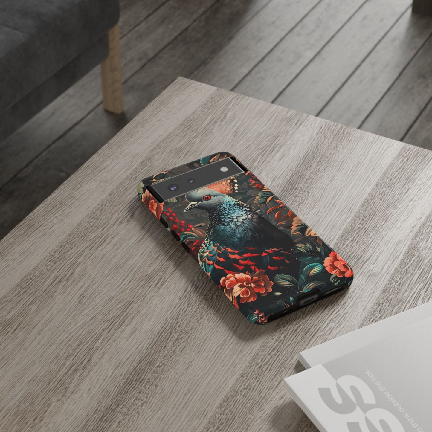 Floral Peacock Phone Case, Tough Cases, Artistic Phone Cover, Unique Gift, Nature Lover Accessory, Protective Case