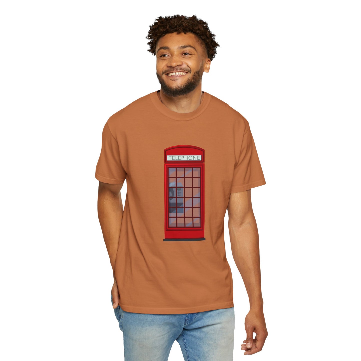 Iconic British Public Telephone - Classic Red Phone Box Soft-touch Unisex Garment-Dyed T-shirt