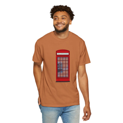 Iconic British Public Telephone - Classic Red Phone Box Soft-touch Unisex Garment-Dyed T-shirt