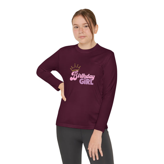 Youth Long Sleeve Tee - Trendy Birthday Girl Rainbow Animal Print Clipart - Fun Party Apparel