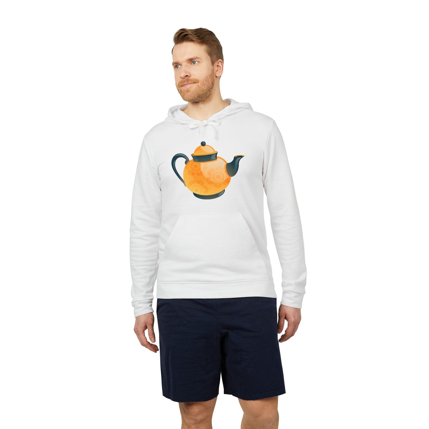 adidas Unisex Fleece Hoodie - Classic British Tea Kettle - Timeless Elegance in Tea Time