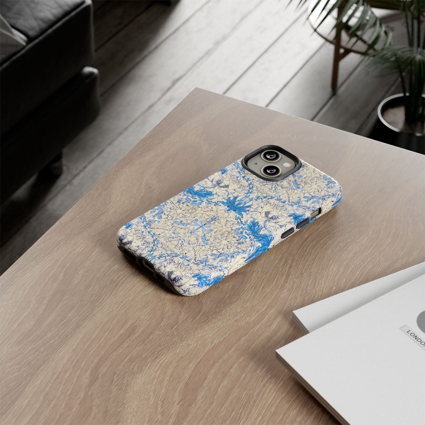 Elegant Floral Phone Case, Tough iPhone Cover, Stylish Mobile Protector, Blue Patterned Case, Unique Gift for Her