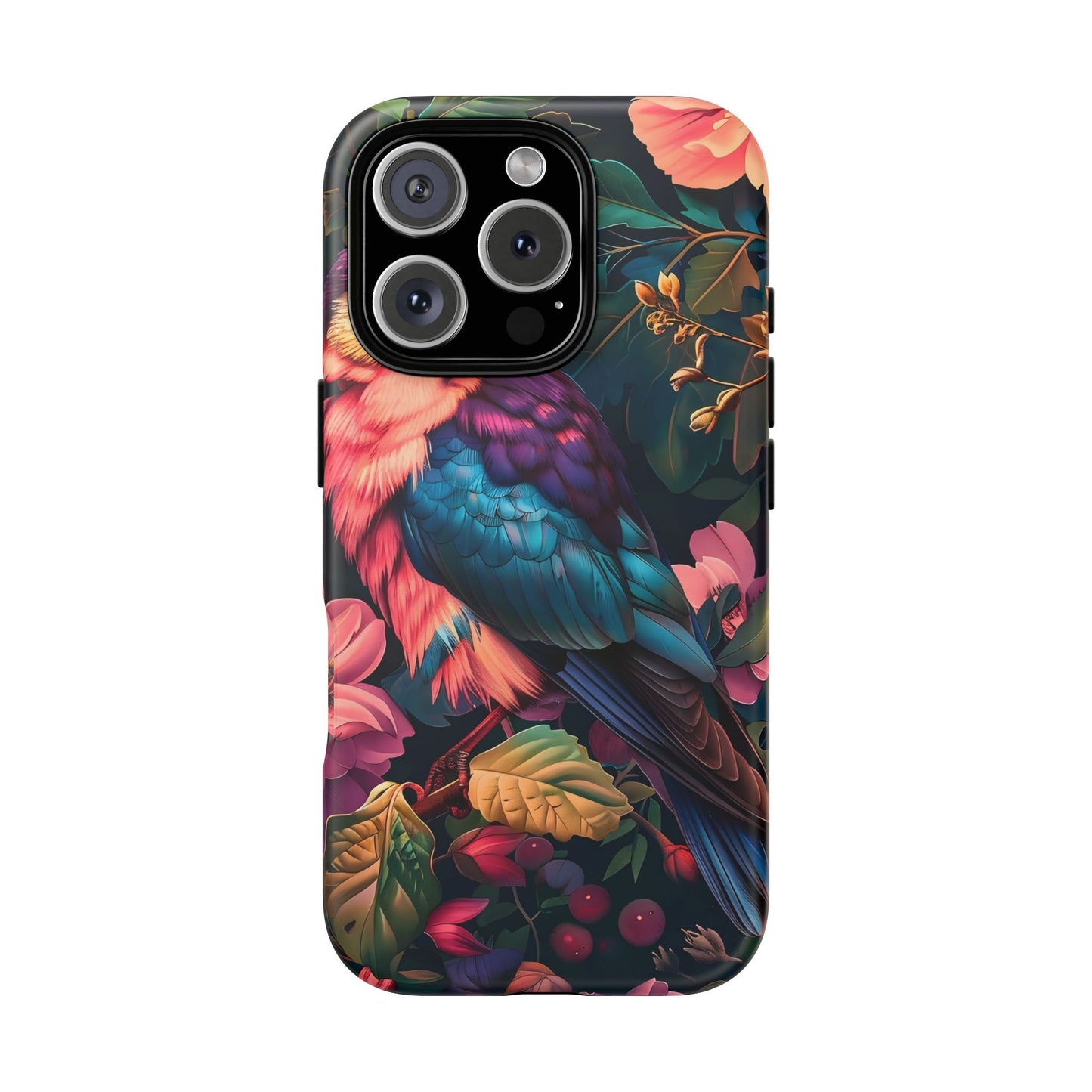 Vibrant Phone Case, Tropical Bird Design, Tough Phone Cover, Floral Tech Accessory, Gift for Nature Lovers