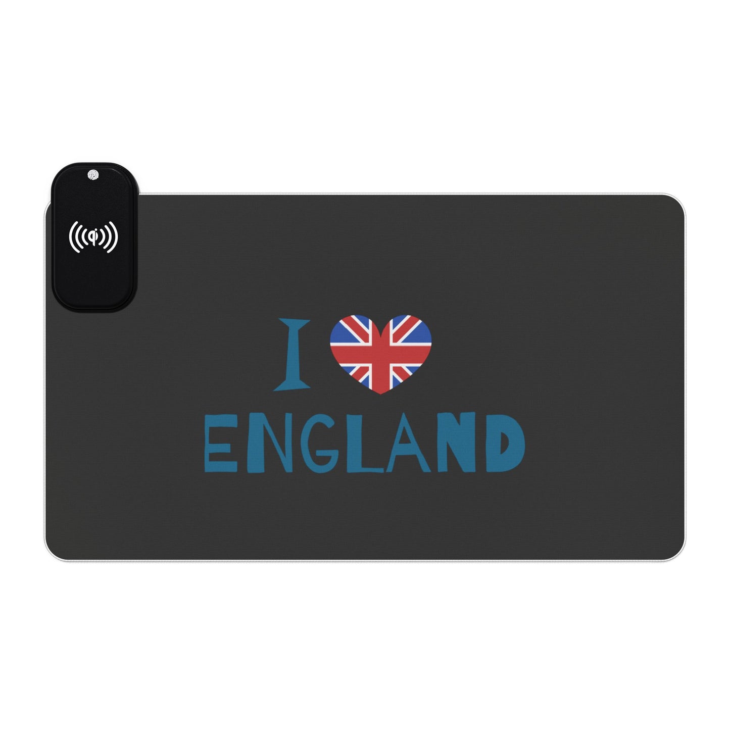 I Love England Typography Design - LED Gaming Mouse Pad with Wireless Charging - I Love England Design, Gamer Gift, Desk Accessory, Unique Office Decor, Home Office Essentials